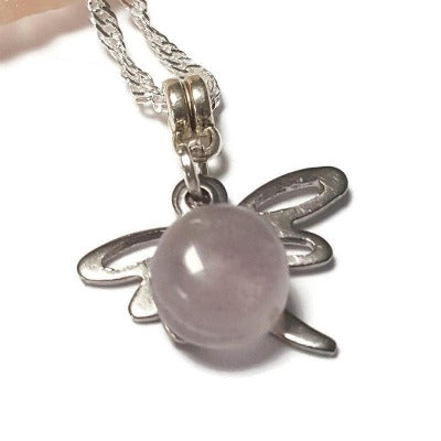 Small Dragonfly set. Dangle earrings and necklace. Recycled fused glass pale lilac bead. Unique handcrafted and ecofriendly. Dainty jewelry.