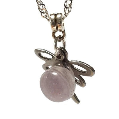 Small Dragonfly set. Dangle earrings and necklace. Recycled fused glass pale lilac bead. Unique handcrafted and ecofriendly. Dainty jewelry.