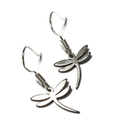 Small Dragonfly set. Drop earrings and necklace. Recycled fused glass mauve and brown. Minimalist, tiny and ecofriendly. Dainty