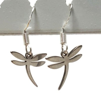 Small Dragonfly set. Drop earrings and necklace. Recycled fused glass mauve and brown. Minimalist, tiny and ecofriendly. Dainty