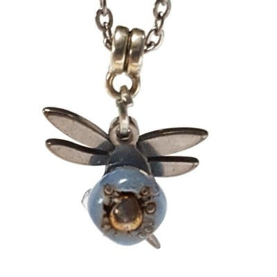 Small Dragonfly set. Drop earrings and necklace. Recycled fused glass mauve and brown. Minimalist, tiny and ecofriendly. Dainty