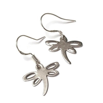 Small Dragonfly set. Dangle earrings and necklace. Recycled fused glass pale lilac bead. Unique handcrafted and ecofriendly. Dainty jewelry.