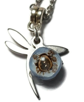 Small Dragonfly set. Drop earrings and necklace. Recycled fused glass mauve and brown. Minimalist, tiny and ecofriendly. Dainty