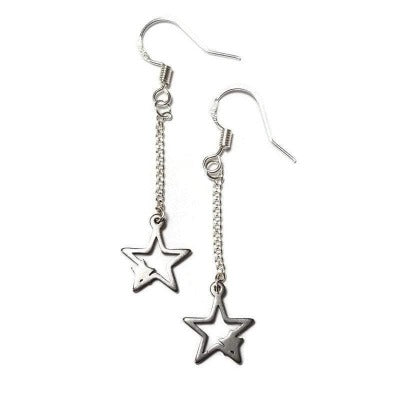 Long star earrings and pendant jewelry set. Purple and green Recycled fused glass bead necklace. Dainty celestial jewelry. Magical
