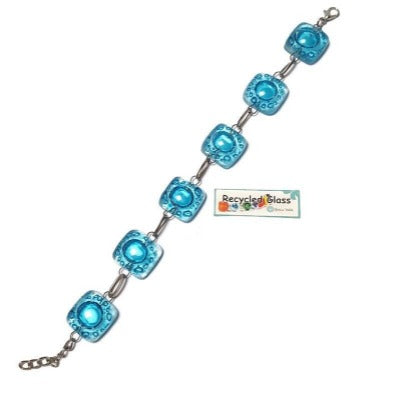 Recycled Fused Glass turquoise Bracelet. Handmade beach jewelry. Beaded Bracelet.