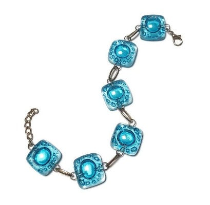Recycled Fused Glass turquoise Bracelet. Handmade beach jewelry. Beaded Bracelet.