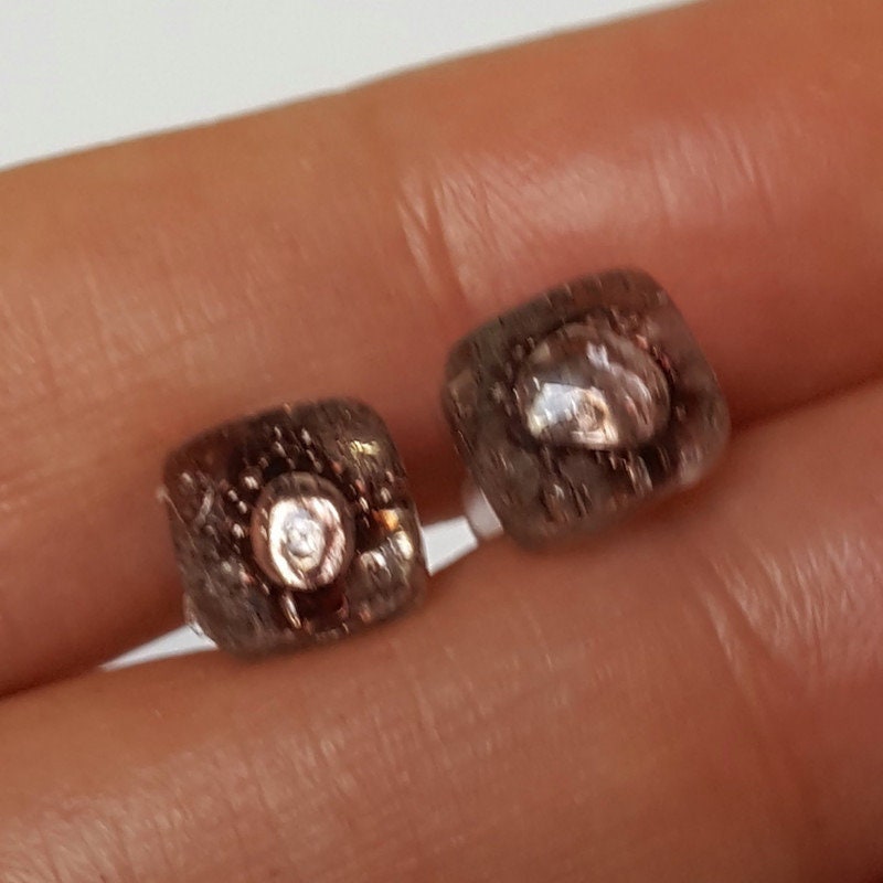 Small Post bubbly purple-brown Earrings. Fused Glass Studs. Recycled Glass jewelry. Stud earrings