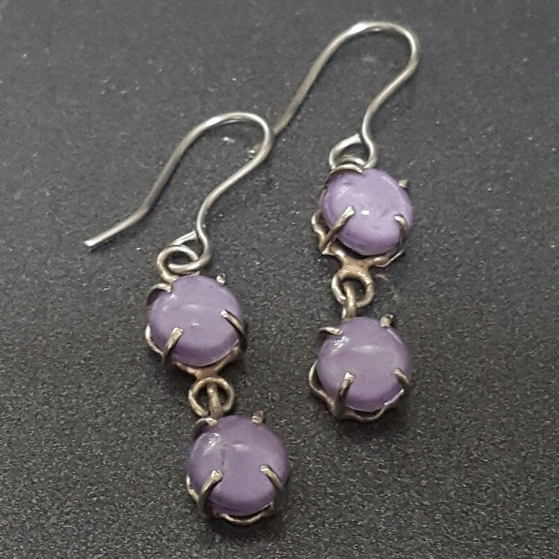 Lilac double bead One of a kind Recycled Glass Dangle earrings. Handmade fused glass dangle earrings. Dainty glass drop. Unique pieces