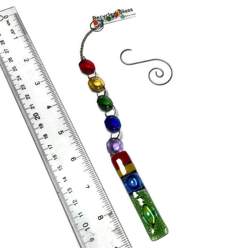 Fun hanging decoration. Hand made fused glass ornament. Colorful home decor.