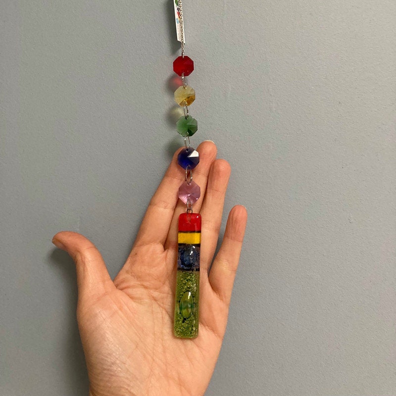 Fun hanging decoration. Hand made fused glass ornament. Colorful home decor.