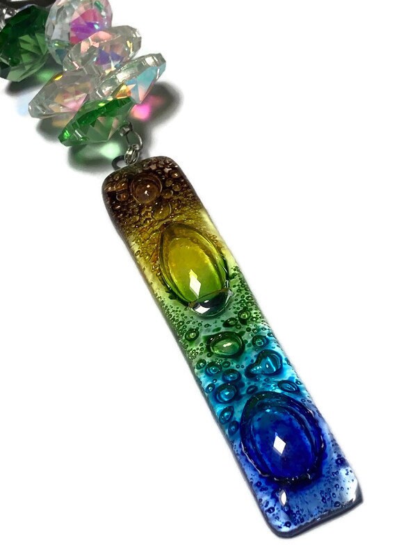 Tree of Life hanging decoration. Handmade fused glass ornament. Colorful home decor.