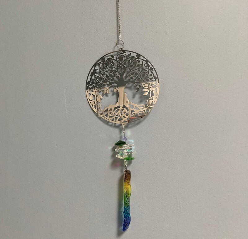 Tree of Life hanging decoration. Handmade fused glass ornament. Colorful home decor.