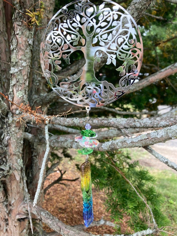 Tree of Life hanging decoration. Handmade fused glass ornament. Colorful home decor.