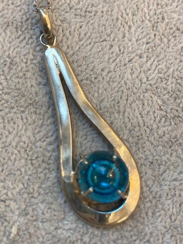 Unique Recycled Glass Turquoise pendant . Delicate Handmade fused necklace. Dainty glass jewelry . Unique pieces. Awesome stone