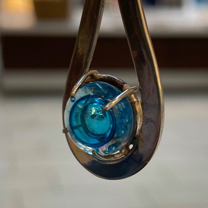 Unique Recycled Glass Turquoise pendant . Delicate Handmade fused necklace. Dainty glass jewelry . Unique pieces. Awesome stone