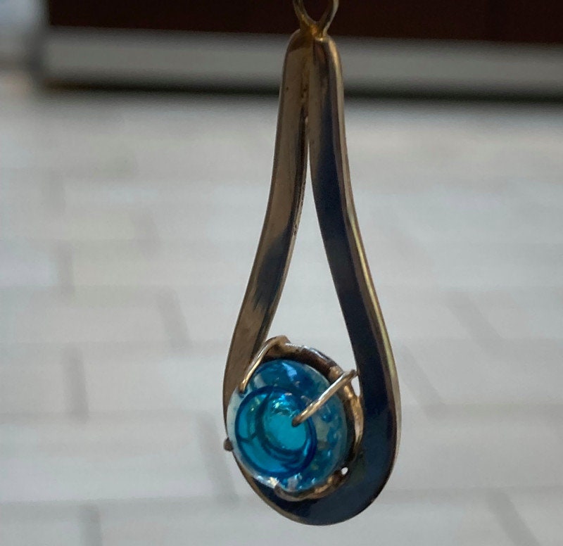 Unique Recycled Glass Turquoise pendant . Delicate Handmade fused necklace. Dainty glass jewelry . Unique pieces. Awesome stone