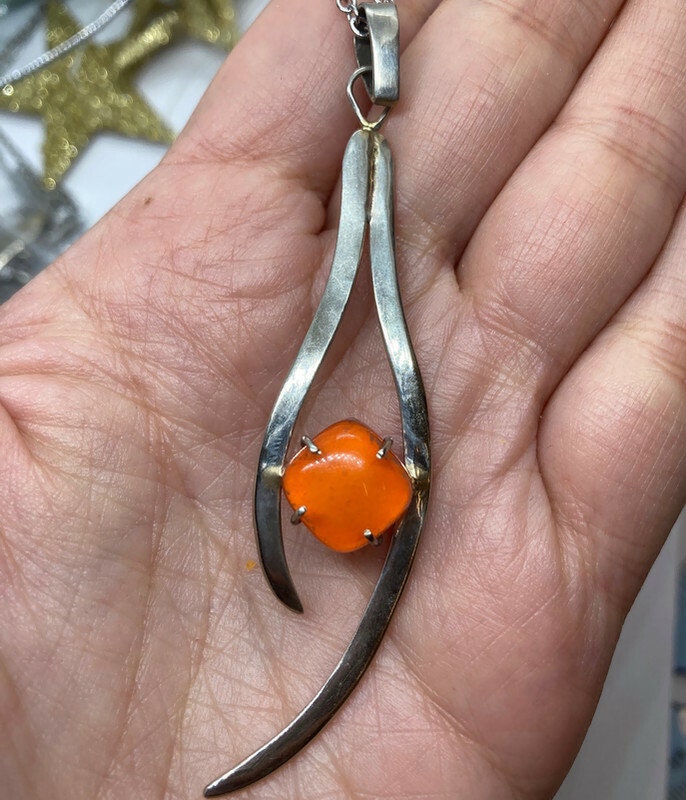 One of a kind Recycled Glass orange pendant . Handmade fused necklace. Dainty glass jewelry . Unique pieces. Awesome stone