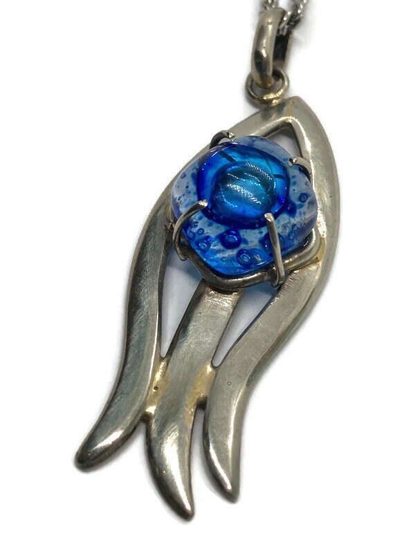 One of a kind Recycled Glass handcrafted pendant fused glass necklace . Unique pieces
