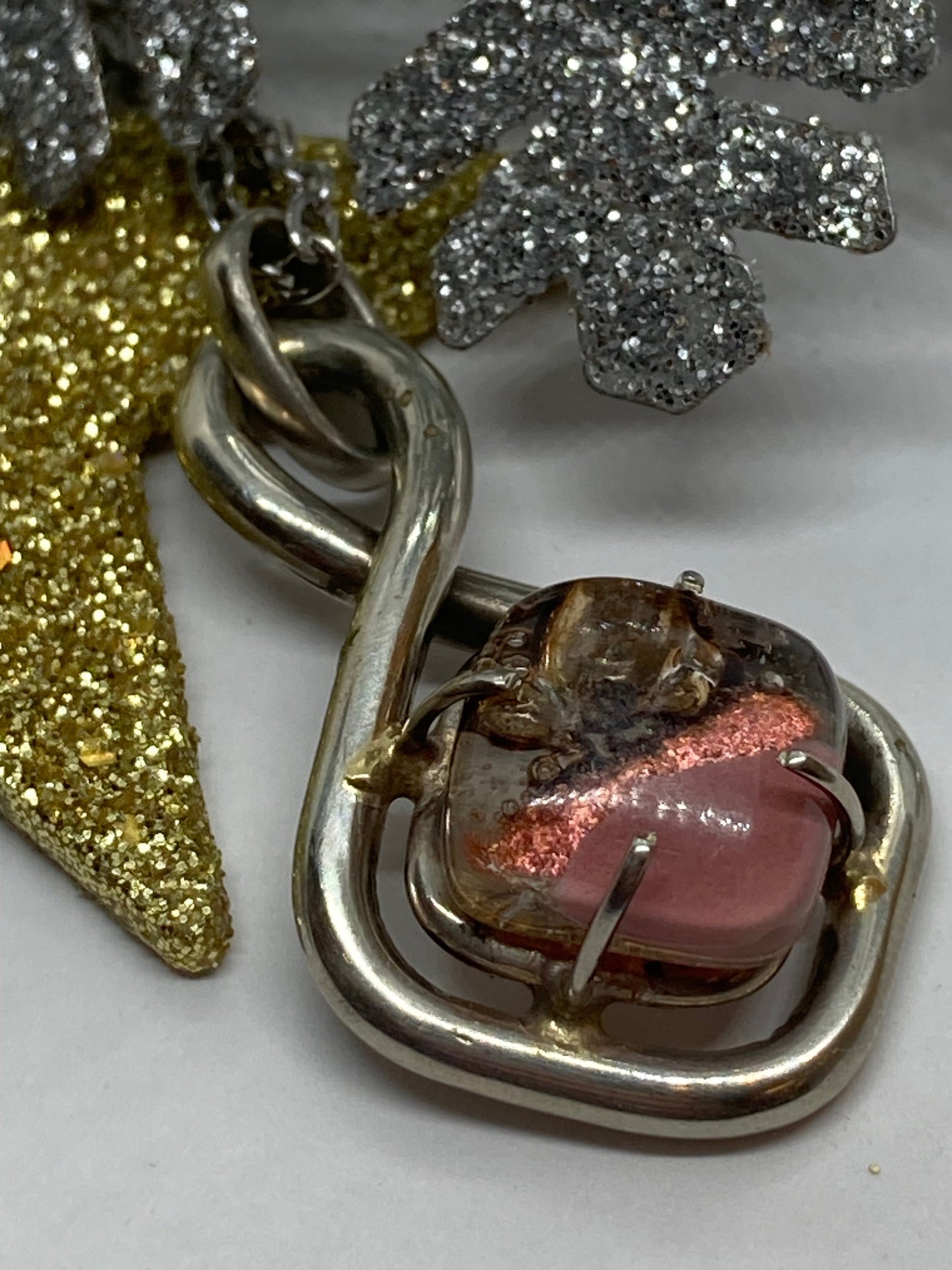 One of a kind Recycled Glass pink pendant . Handmade fused necklace. Dainty glass jewelry . Unique pieces