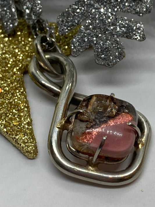 One of a kind Recycled Glass pink pendant . Handmade fused necklace. Dainty glass jewelry . Unique pieces