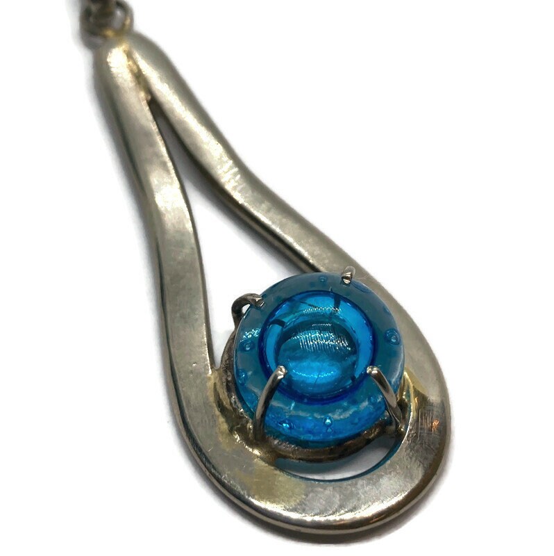 Unique Recycled Glass Turquoise pendant . Delicate Handmade fused necklace. Dainty glass jewelry . Unique pieces. Awesome stone