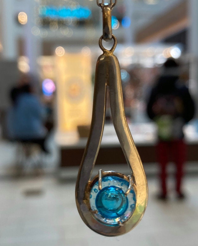 Unique Recycled Glass Turquoise pendant . Delicate Handmade fused necklace. Dainty glass jewelry . Unique pieces. Awesome stone