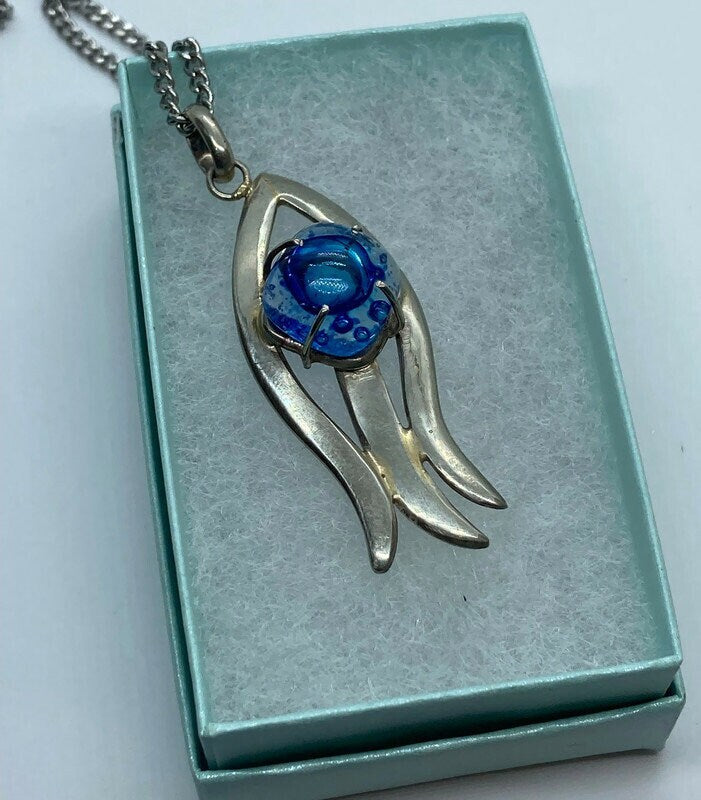 One of a kind Recycled Glass handcrafted pendant fused glass necklace . Unique pieces