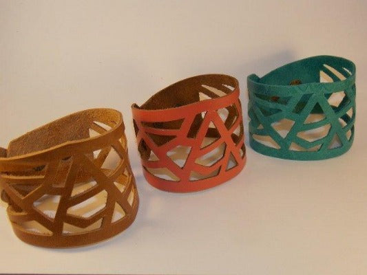 Hand-Cut Leather Bracelets - Handmade Recycled Glass Jewelry