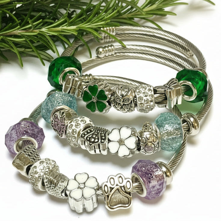 Steel elastic wire bracelet, one size fits most. Great for gift. Playful and colorful charms