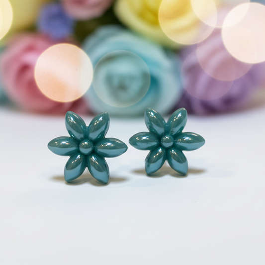 Teal Flower Studs