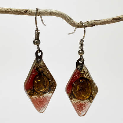 Diamond Shaped Red,Beige, coral and Brown Bubble Earrings Glass Earrings Drop earrings. Dangle earrings. Handmade jewelry