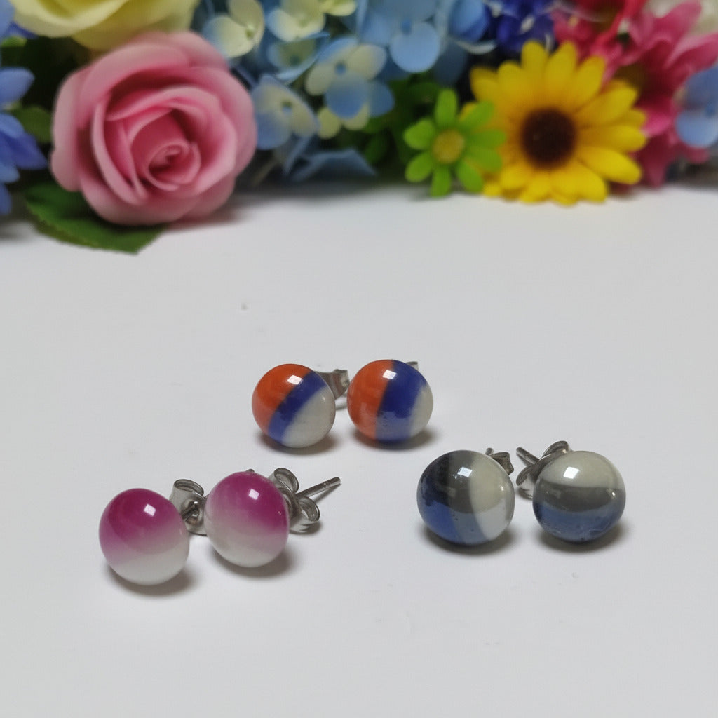 Black, white and Gray Glass dots Studs
