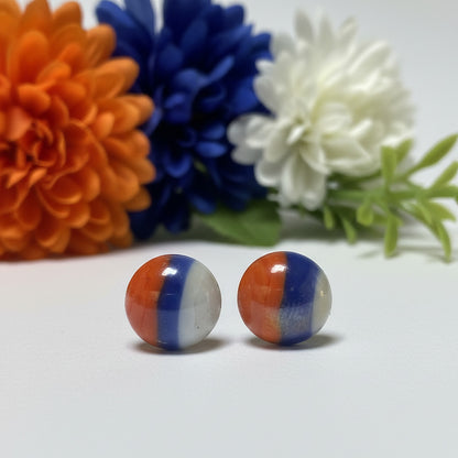 Blue orange and white  Glass dots Studs