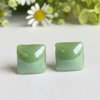 Green Square Stud Earrings | Handcrafted Recycled Glass mini tiles