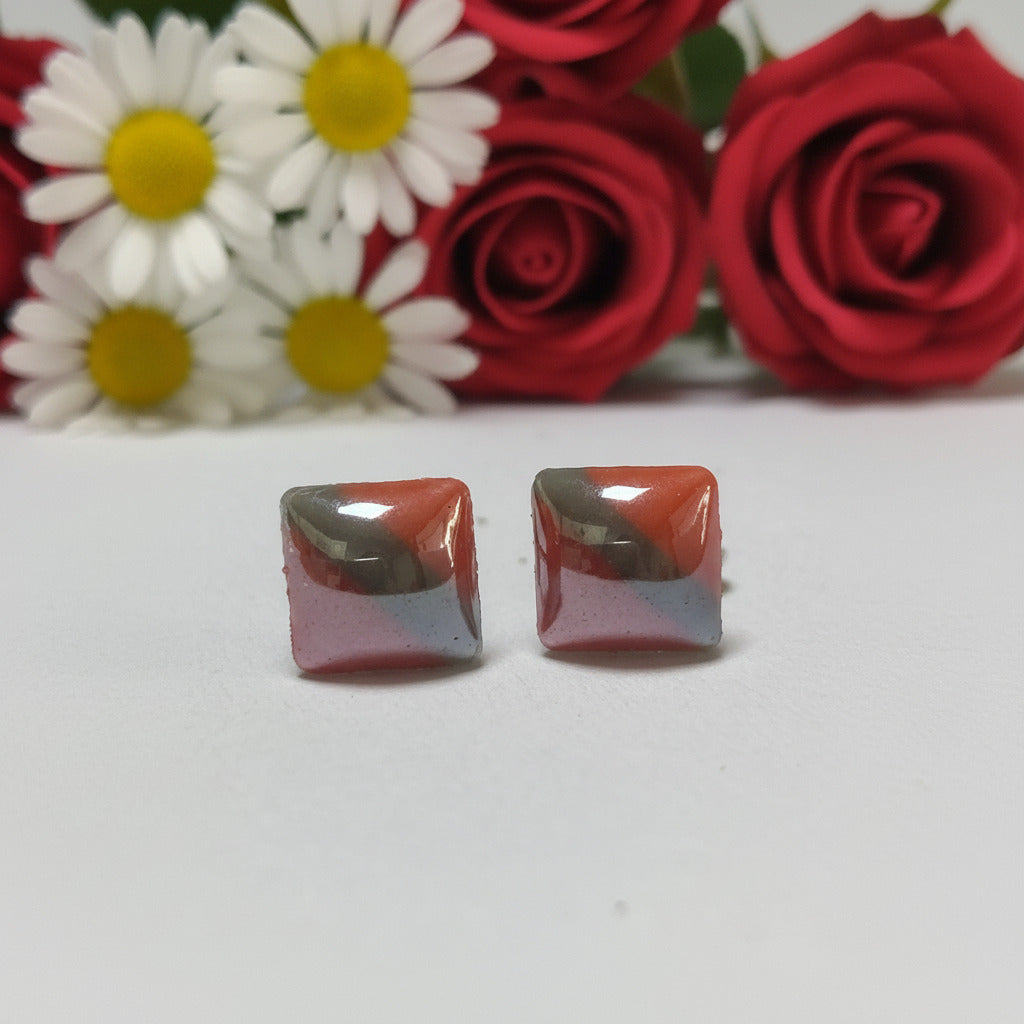 Red, Charcoal and Orange Square studs