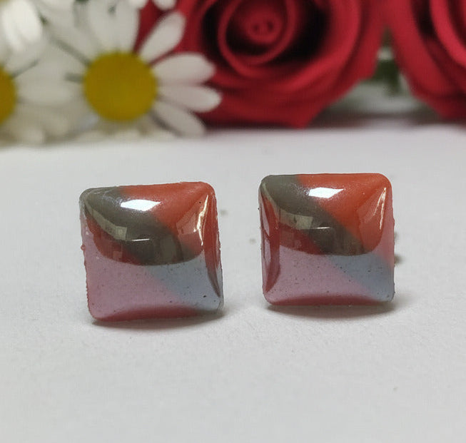 Red, Charcoal and Orange Square studs