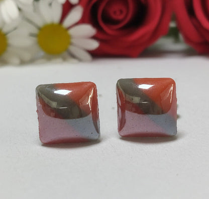 Red, Charcoal and Orange Square studs