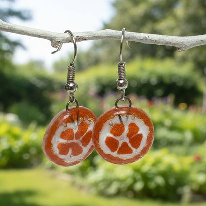 Orange slice round dangles Fused Glass Drop Earrings. Fun colors.