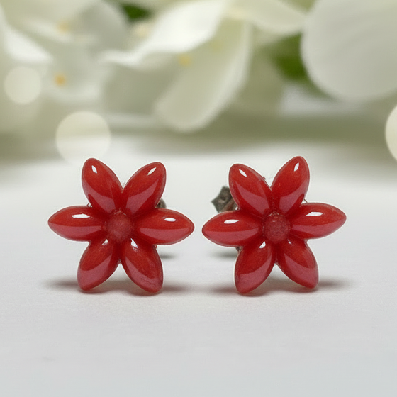 Red Flower Studs