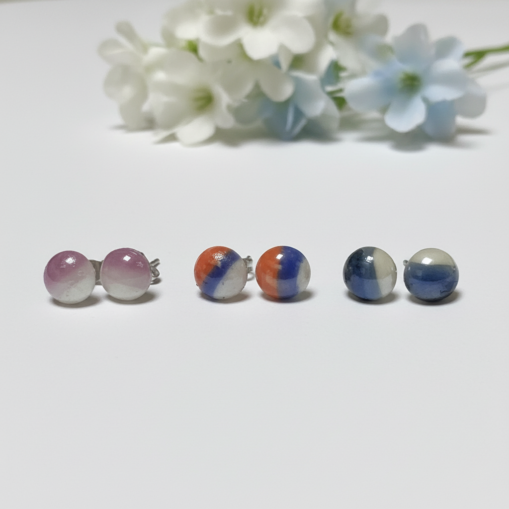 Black, white and Gray Glass dots Studs