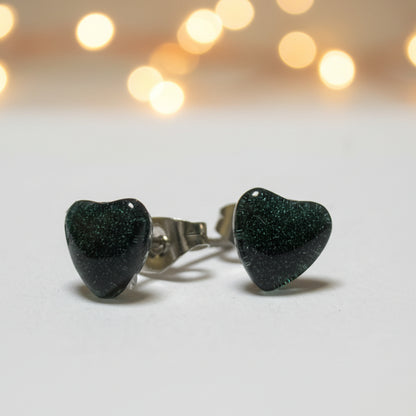 Dark Green Heart post Earrings
