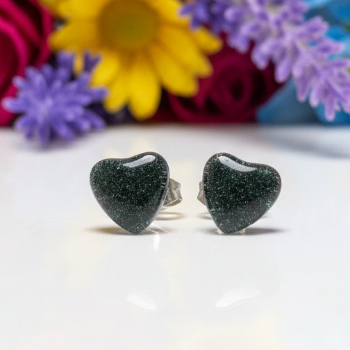 Dark Green Heart post Earrings