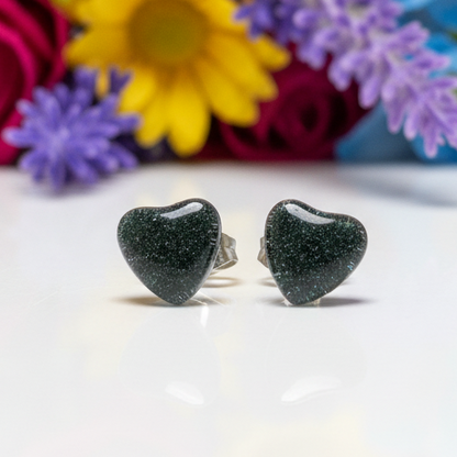Dark Green Heart post Earrings