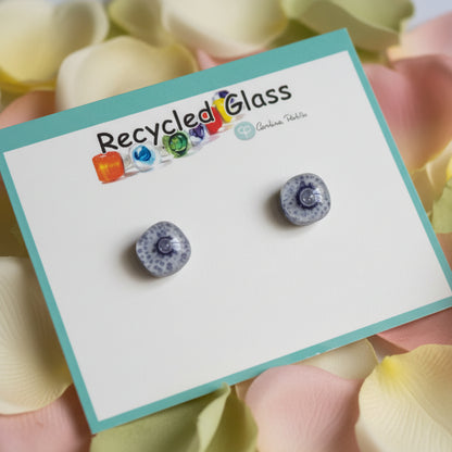 Post Earrings. Recycled glass Earrings. Purple-gray and white Earrings Studs