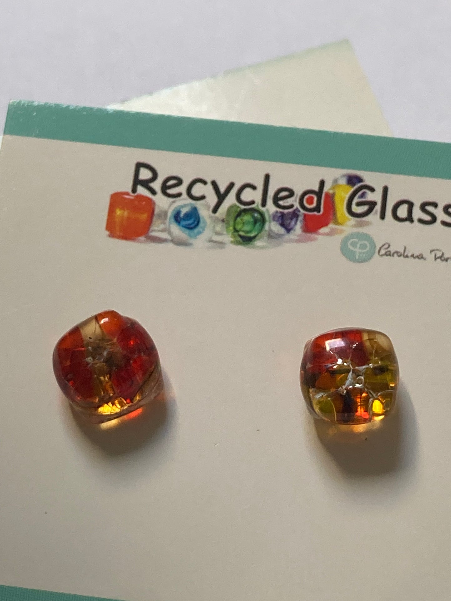 Mosaic Small square post Earrings. Colorful Fused Glass Studs. Recycled Glass jewelry. Stud earrings.