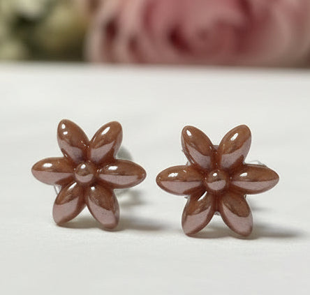 Glassy Terracotta Flower Studs