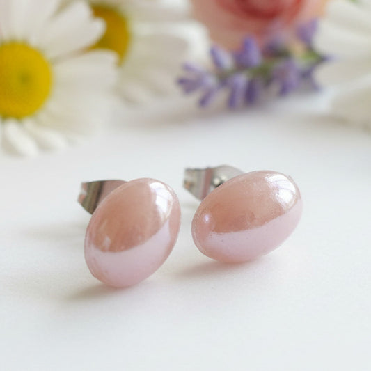 Pink Glass oval dots Stud