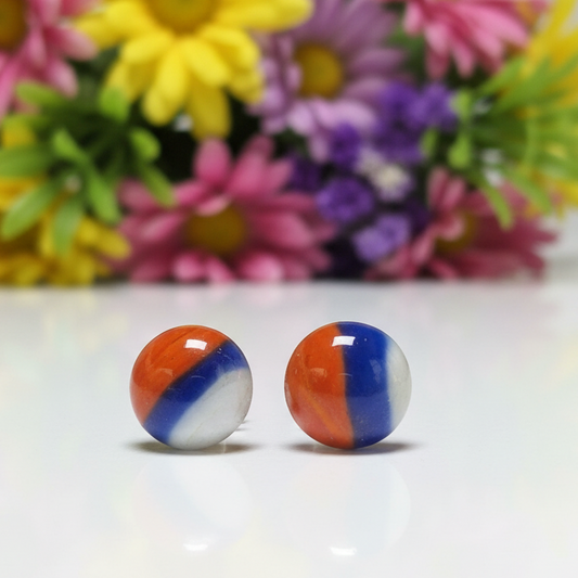 Blue orange and white  Glass dots Studs