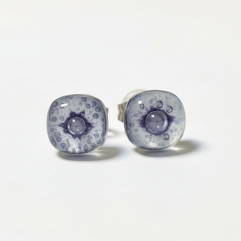 Post Earrings. Recycled glass Earrings. Purple-gray and white Earrings Studs