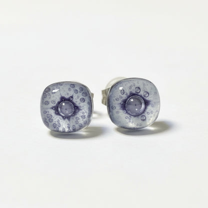Post Earrings. Recycled glass Earrings. Purple-gray and white Earrings Studs